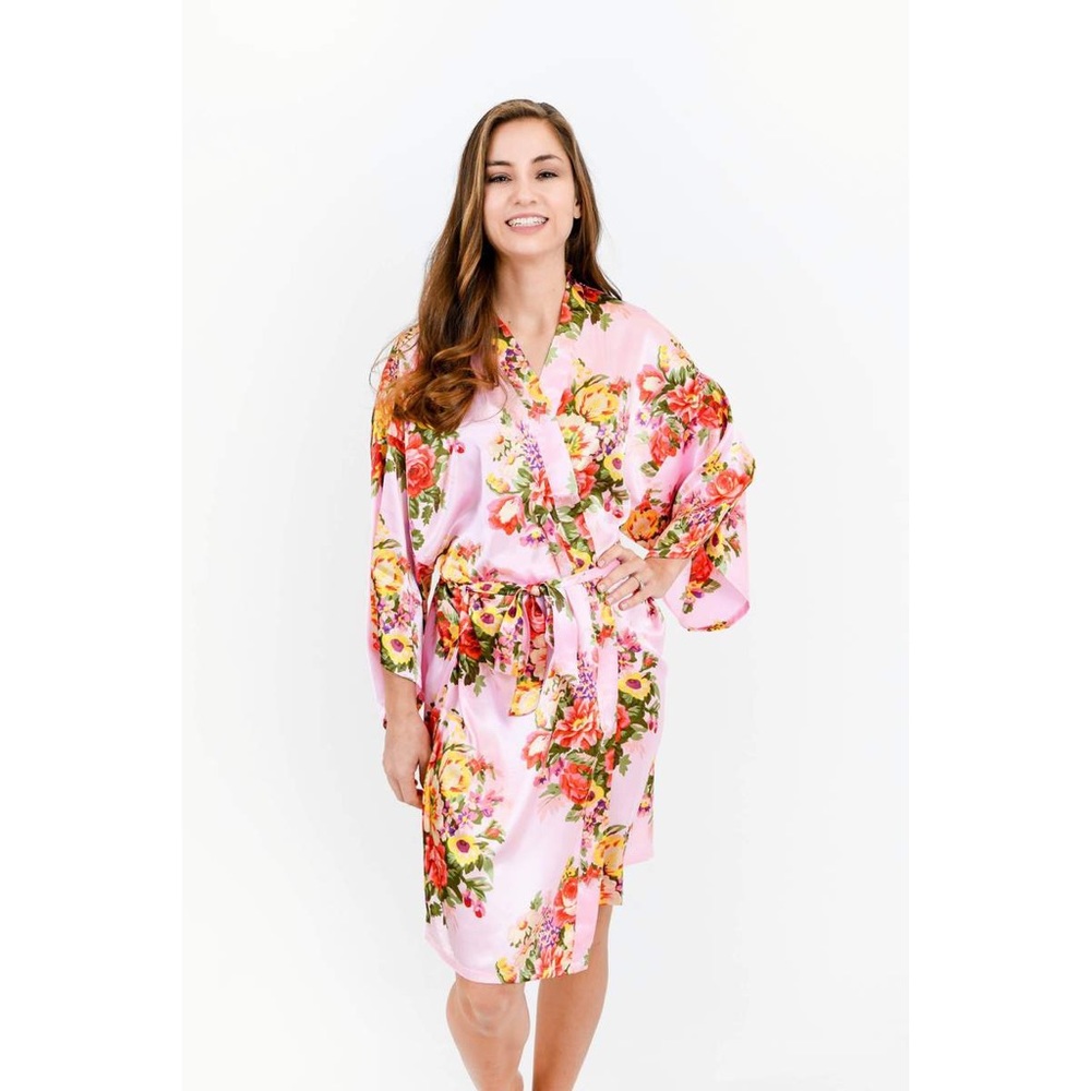 Light Pink Floral Satin Robe - Medium
